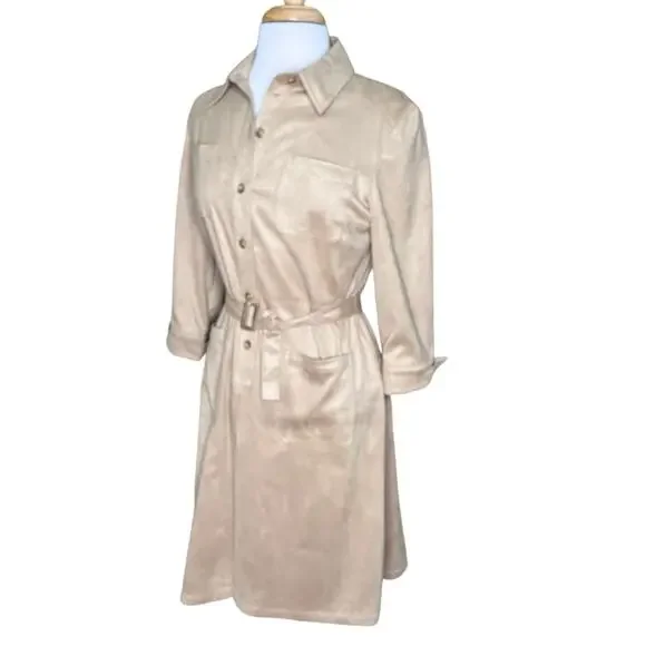 Talbots Petites Women’s Tan Faux Suede Belted Shirt Dress Size 8 EUC - Picture 12 of 12